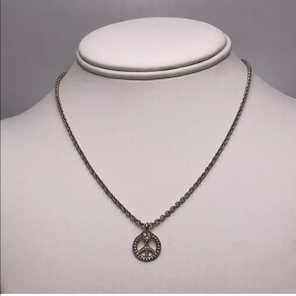 Judith Ripka Sapphire Peace Sign Pendant 16” Chain